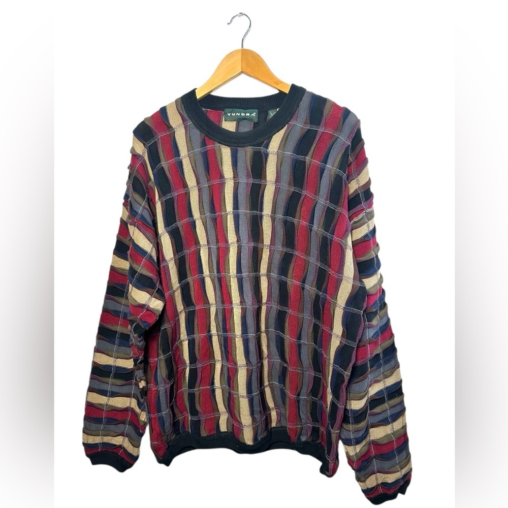 Vintage Tundra Canada Sweater Colorful 3D Knit Coogi Style Size Large